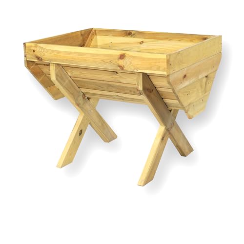 Huerto Urbano Terraza 50 cm de madera FSC – Ergonómico en forma de V – Huerto Elevado con impregnación ecológica – Mesa de Cultivo con lámina y patas de plástico – para verduras y hierbas aromáticas
