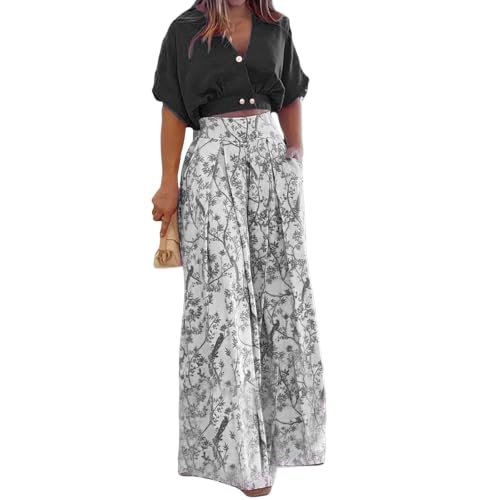 Conjuntos de verano de 2 piezas de moda femenina con pantalón holgado y blusa de manga corta