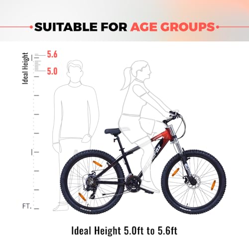 Image of Firefox Viper 26T 21 Gear Mountain Bicycle for Adult | Grey /Red | Front Suspension | Disc Brake | Alloy Frame:15inch | Ideal Rider Height:5.0''' - 5.6'' | 98% Pre-Assembled | Ideal for Mens