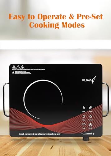 Image of Ruwa Classic 2200-Watt Infrared Cooktop with Smooth Toughened Glass & Touch Panel | Stainless-Steel Cookware | Adjustable Temperature & Timer | Auto Shut Off | Digital time & Watt display (Black)