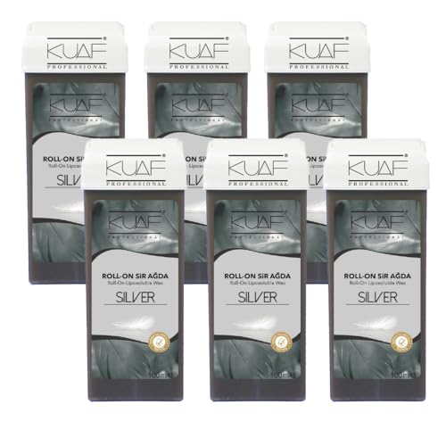 Kuaf Professional Roll on Wax Cartridge for Hair Removal, Hair Removal Roll-On, Wax Cartridge Roller for Legs and Arms, Depilatory Wax, Pack of 6 - Silver