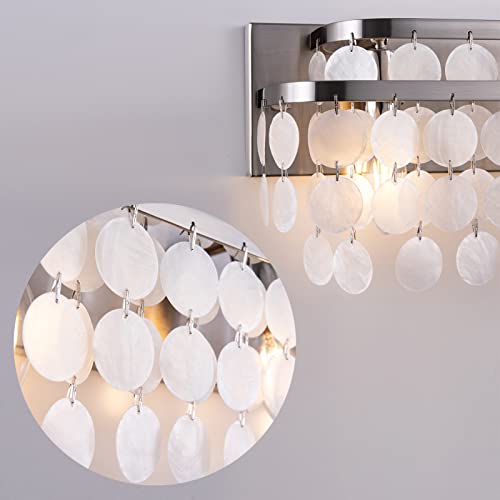TOCHIC Bathroom Vanity Light with Natural Capiz Shell Shade, Brushed Nickel Coastal 4 Lights Vanity Light, Modern Wall Mount Lighting Fixture for Mirror Cabinets, Powder Room, Bedroom Living Room 30”W - Image 4