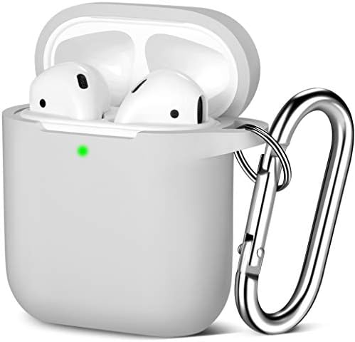 Maledan Compatible with Airpods Case 2 & 1, Silicone Shockproof Protective Airpod Skin Cover, Waterproof [Front LED Visible] Support Wireless Charging with Carabiner, Black