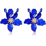 ANDPAI Unique Bohemian Oversized Acrylic Resin Flower Dangle Drop Earrings Retro Large Hawaii Flower Lei Earrings for Women Statement Jewelry Gifts (Blue 22)