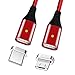 Produktbild Micro USB und Typ C Magnetisches Ladekabel Datenkabel [2 Stück 1,2M] LAMA 2,4A 2 Kabel + Micro USB Stecker + Typ C Adapter für Samsung Huawei Sony Motorola HTC Lumia Nexus OnePlus Xiaomi LG Nylon Rot