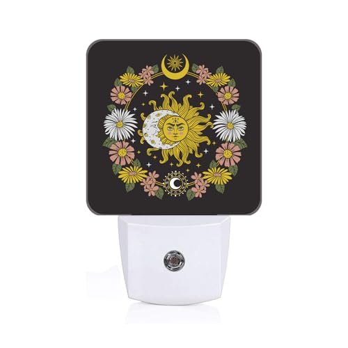 Image of Sun and Moon Flowers Night Light,Plug-in Nightlights Auto Sensor Night Lamp Dusk-to-Dawn Lamp Home Decor for Nursery Children Girls Boys