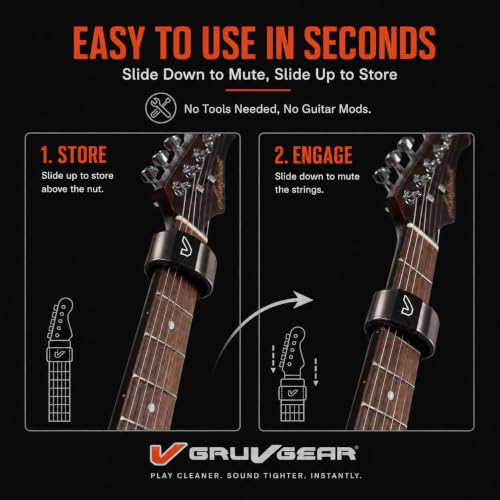 Image of Gruv Gear Fret Wrap & Guitar Mute, Fretwrap for Acoustic, Electric & Bass | String Dampener Recording, Tapping & Practice Accessory (1 Pack, Small Titanium, Fits 4 String Bass, 6 String Guitar)