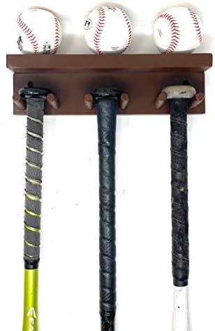 MWCSPORTSCOMPLEX Baseball Softball Bat Rack Display Meant to Hold up to 5 Full Size Bats and 3 Baseballs Brown Holder Trophy Awards Baseball Bat Rack Display Shelf Holder Wall Mount