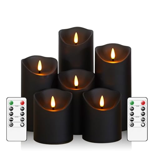 Image of Fo32won Flameless Flickering Candles with Remote Timer, Set of 6 Led Black Battery Operated Candles for Home Decor Xmas Halloween (D3 x H3 3 inch 4 inch 5 inch 6 inch 7 inch)