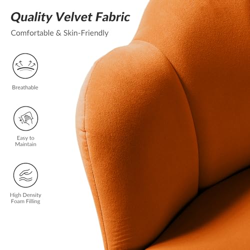 Image of HULALA HOME Modern Velvet Accent Chair with Shell Shaped Back, Cute Living Room Bedroom Armchair Sofa Chair with Gold Legs, Comfy Upholstered Vanity Chair for Makeup Room, Orange