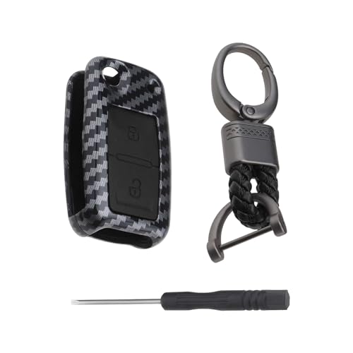 Yinettech Carcasa De Silicona De Fibra De Carbono Abs Con 2 Botones Para Llaves De Coche, Llavero Inteligente Con Llavero Compatible Con Vw Compatible Con Golf 4 5 6 Negro