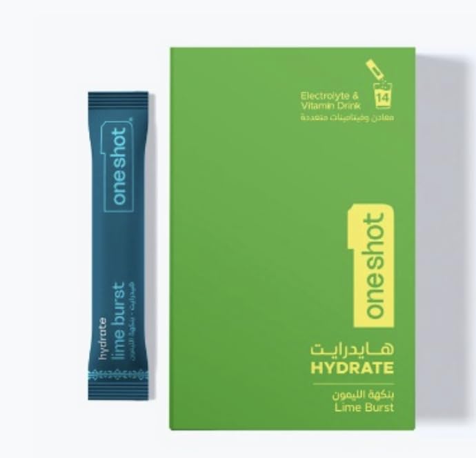 oneshot Hydration Lime Burst Electrolyte Powder Drink Mix 14 Sticks Sugar-Free No Aftertaste 6 Essential Electrolytes 4 Vitamins & Zinc for Recovery & Immunity