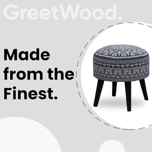 Image of Stool Ottoman Pouffes for Living Room, Kitchen, Home, Office Furniture with Soft Cotton Cushion Mudda Footrest Stool for Chair Sofa Bed Dressing Decor, Mandala Grey (17 Inch Pack of 2)