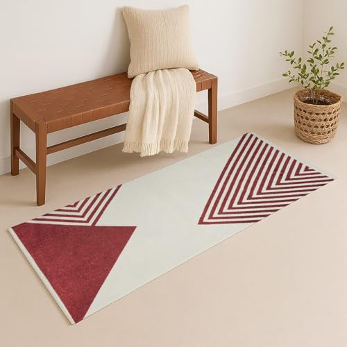 Image of SAGON 2x5 Ft Printed Runner Carpet - Cotton Bedside Rug for Bedroom & Living Room (Vine Trangle)