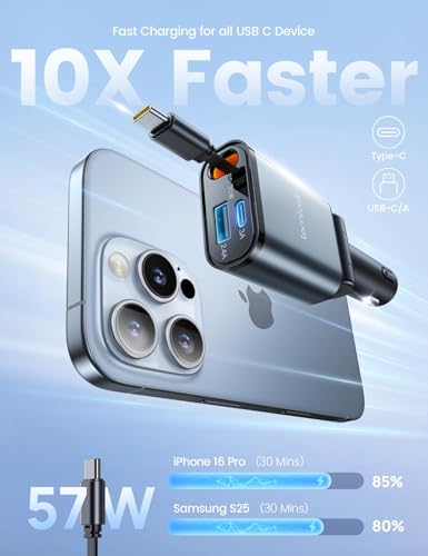 Lamicall 57W USB C 3-in-1 Retractable Car Charger - image 3