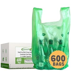 T-shirt Biodegradable Green Plastic Bags (600 ct.) Small Can Liners Grocery Size Pet Waste Bags Compatible with Arm & Hammer Swivel Bin & Rake pooper scooper (11.5″ x 6.5″ x 22″) Multipurpose Bags