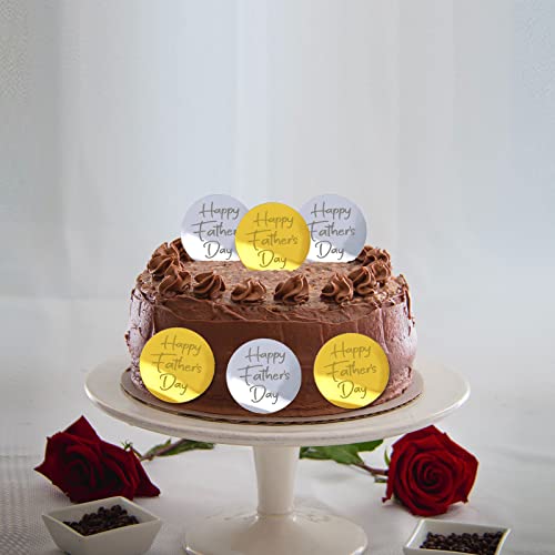 Cavla 24 Pieces Happy Father's Day Cupcake Toppers Round Acrylic Mirror Disc Fathers Day Cupcake Picks Circle Engraved Disc For Father's Day Party Cupcake Cake Decorations Supplies Sliver And Gold #TOP6
