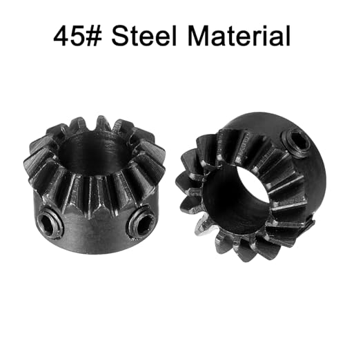QUARKZMAN 2 Stück Kegelrad 0,8 Modul 1:1 Übersetzungsverhältnis 15Z 6,35 mm Lochdurchmesser Kegelraddifferential 45# Stahl, 45 Grad Lenkgetriebe für Hardware-Mechanikrotation, Schwarz