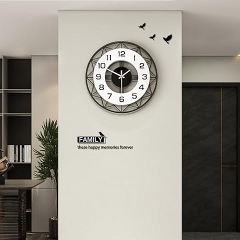 JUJUDA Large Wall Clock for Living Room Decor Modern Round Decorative Wall Clock for Home House Kitchen Bedroom Wooden Big Art Wall Clock Silent Non Ticking Battery Operated Quartz for Indoor 14 Inch Cover