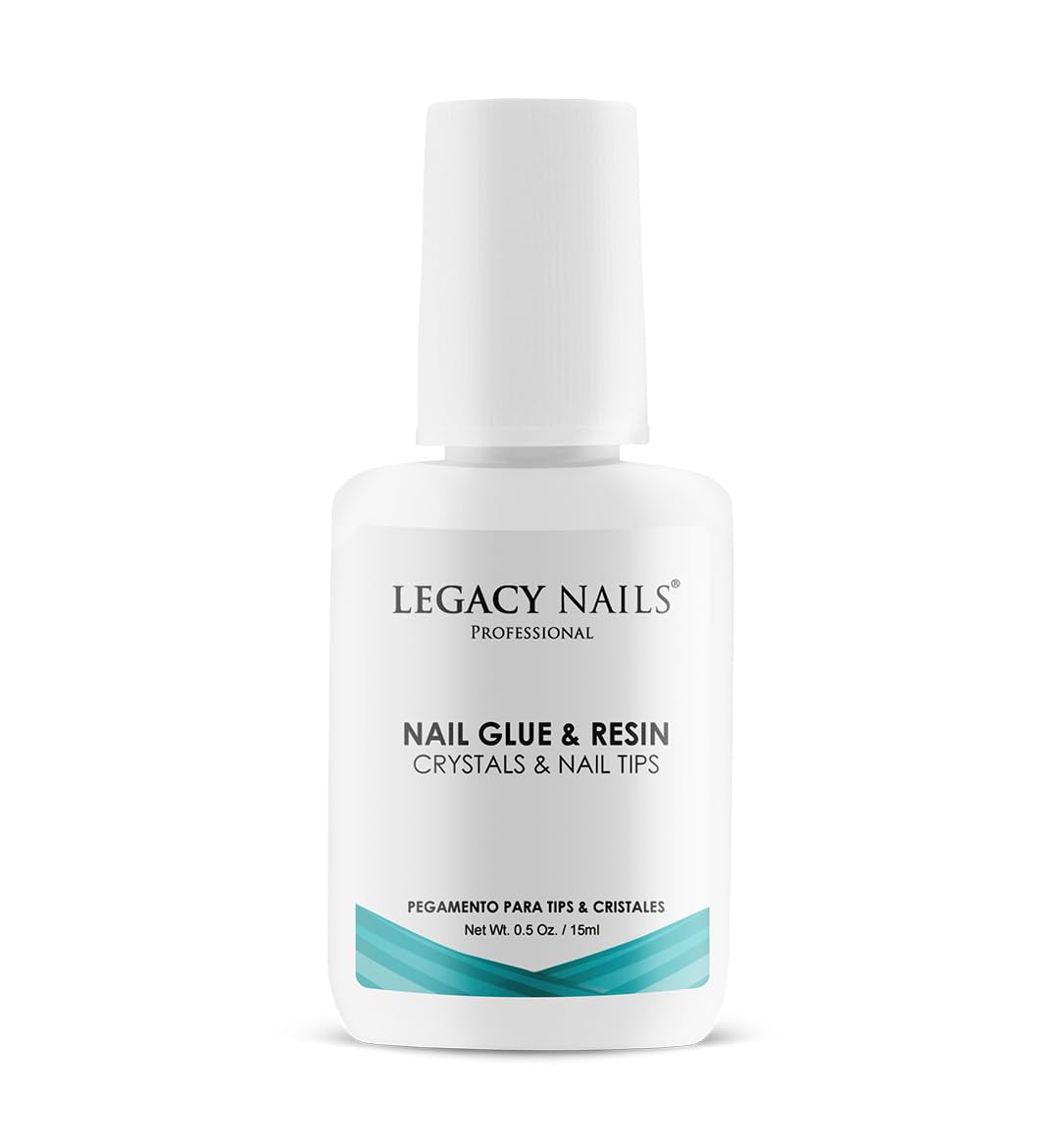 Legacy Nails Professional Nail Glue & Resin 0.5oz Brush-on; Ultra-Strong Adhesive for Nail Repairs, Tips & Extensions, Quick-Drying, Professional Quality, Long-Lasting Durability