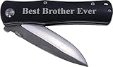 Best Brother Ever Folding Pocket Knife - Great Gift for Birthday, or Christmas Gift for a brother (Black Handle)