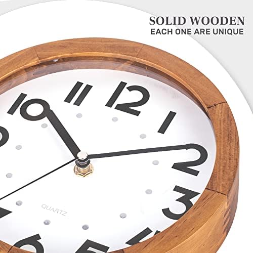 BEW Small Wall Clock, 8 Inch Silent Retro Wooden Wall Clock, Decorative Wood Wall Clock for Kitchen, Bedroom, Living Room