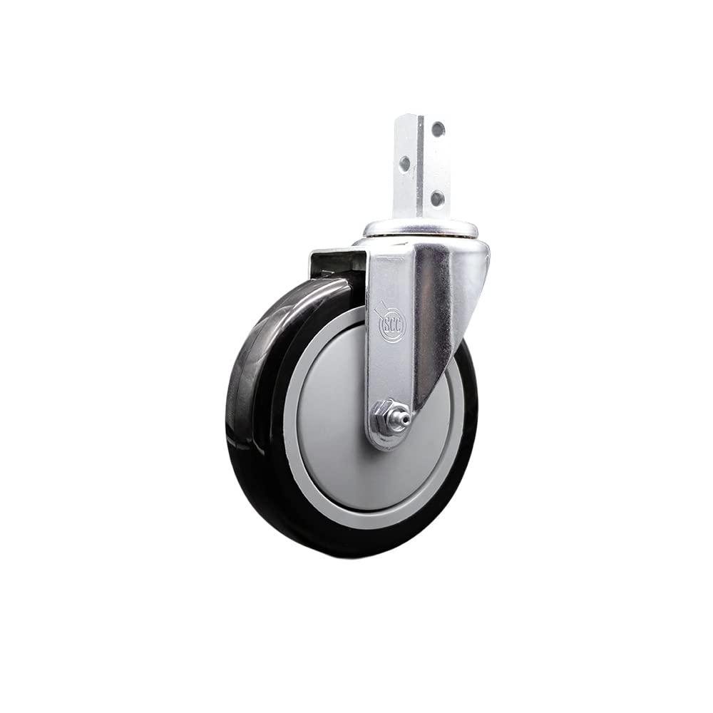 Swivel Square Stem Caster w/5” x 1.25” Black Non-Marking Polyurethane Wheel – 7/8” x 2” Square Stem with (3) 17/64” Diameter Mounting Holes – 350 lbs. Capacity/Caster – Service Caster Brand