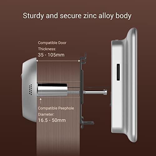 EZVIZ Video Door Viewer Peephole Camera with 4.3" Colour Screen Display, Built in Chime, Rechargable Battery, APP Viewing, Two- Way Audio, PIR Motion Detection, Metal Housing, Cloud/SD (DP1C)