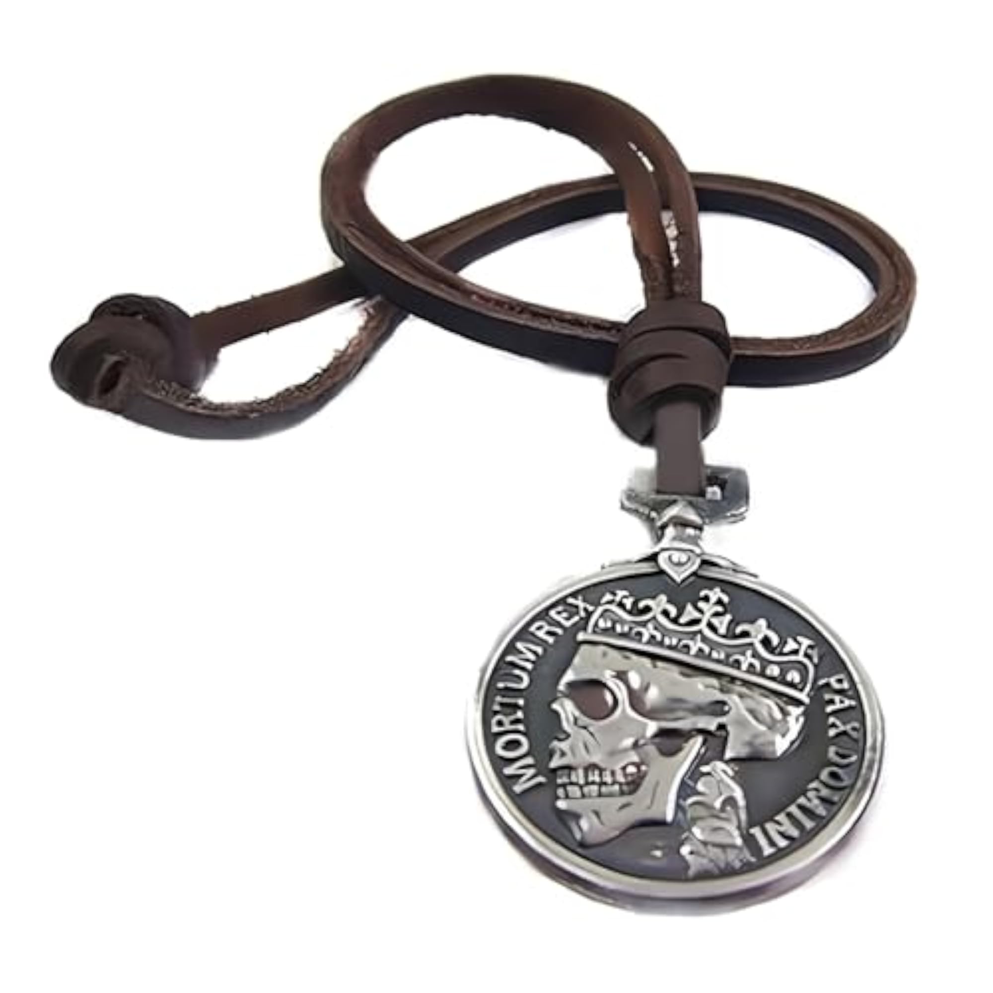 Men's Classic Skeleton Brown Leather Pendant Necklace