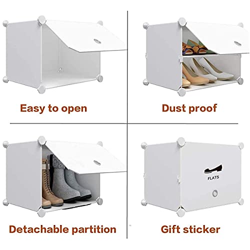 Image of LUVHOMEE Plastic Shoe Rack for Home with Door, 4-Door Shoe Storage Cabinet | 12-Shelfs for 24 Pairs | Waterproof & Portable DIY Shoe Slipper & Chappal Stand for Entryway /Bedroom (White-A6)