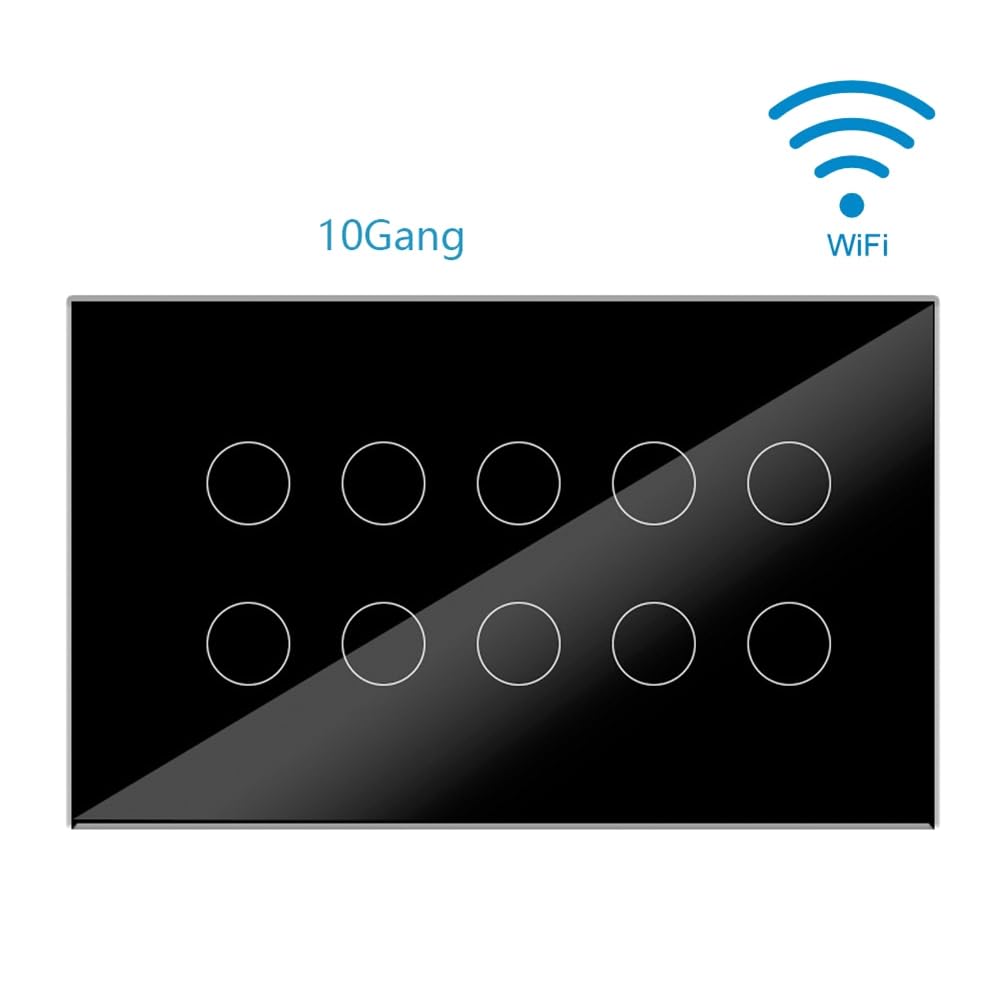 Interruptor de Pared con Luz TáCtil Inteligente Tuya Wifi de 10 VíAs, AplicacióN de Panel de Vidrio Compatible con Home, Control de Toda la Casa