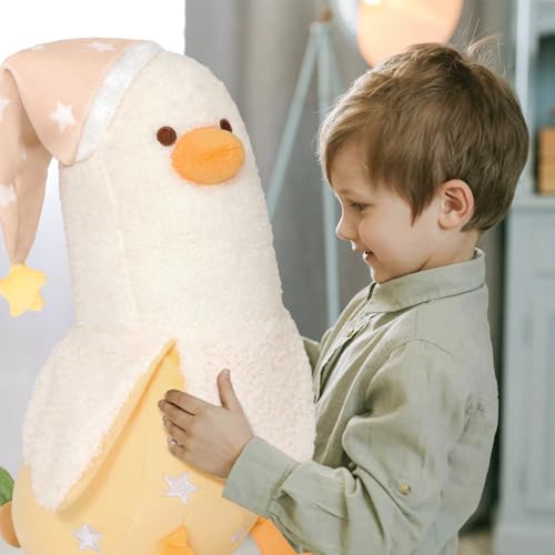 PEACH CAT Banana Duck Plush Pillow Wear Long Star Nighcap Plushies Toy Cute Stuffed Animals Gifts for Kids White and Yellow 19.7" by PEACH CAT - Used condition - Image 5