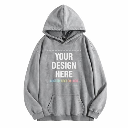 Image of Maydear Custom Vintage Washed Hoodie, Personalized Text Logo Pullover Sweatshirt for Men Women