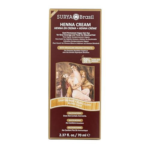 Surya Brasil Henna Cream Light Blonde - 98% Natural Ingredients, Vegan, Cruelty-Free, Eco-Friendly, Semi-Permanent Hair Color, Deep Hydration & Shine, 2.37 fl oz