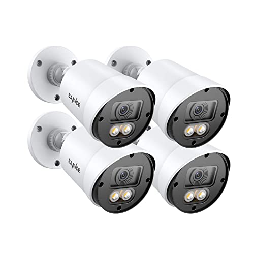 SANNCE 1080P Full Colourful Night vision CCTV Camera, 2.0MP HD-TVI Wide Angle Bullet Security Camera with 2 Warm Lights Built-in, Indoor and Outdoor Use, 100ft Clear Full Color Night Vision 4 Pack