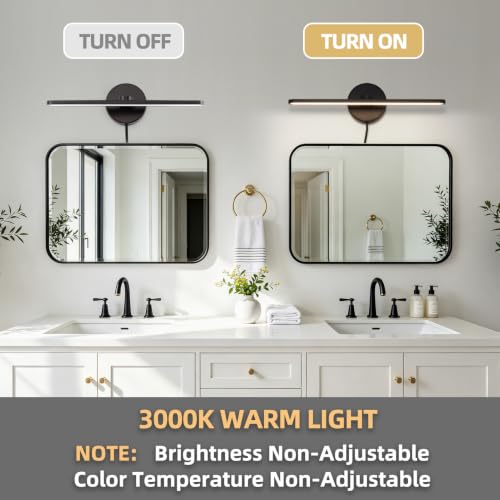 Image of 15.75 inch Plug in Bathroom Light Fixtures Modern Black Vanity Lights Over Mirror, 3000k Warm Light Non-Dimmable 12w Picture Light Led Wall Lights for Bedroom,Art,Poster,Gallery,Paintings