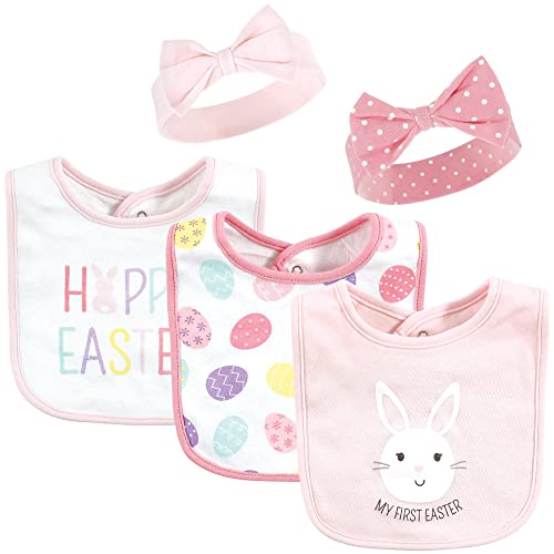 Hudson Baby Unisex Baby Cotton Bib and Headband or Caps Set, Happy Easter, One Size