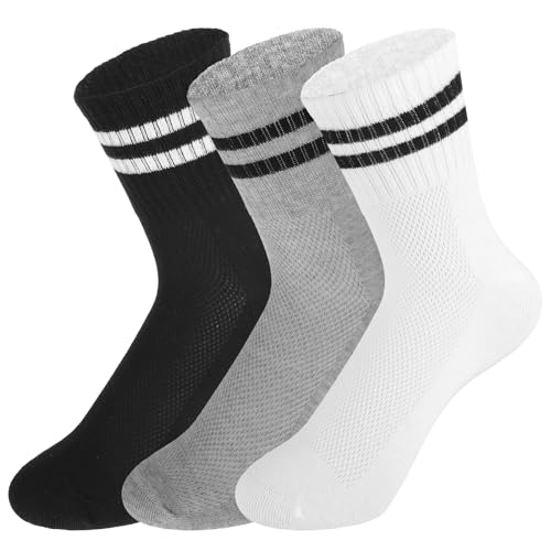 Mabor 3 pares de calcetines a rayas para mujer, de algodón peinado, vintage, para correr, gimnasio, senderismo, calcetines retro suaves para mujer, calcetines deportivos cómodos y modernos, Negro,