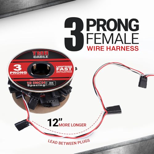 TMH 50 Count of “3-Prong Female” Wire Harness Roll 18 Gauge - 12" Spacing Extra Long, Triple Female Bullet Plug for LED Marker Clearance Lights Quick Hassle-Free Installation by TMH - Image 3