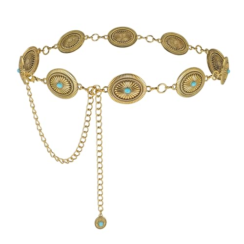 CHIC DIARY Western Chain Waist Belt Vintage Cowgirl Belts For Women Adjustment Concho Metal Chain Belt For Dresses Jeans2