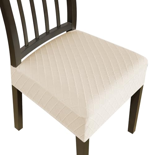 Stretch Seat Covers for Dining Room Chairs Set of 2,Dining Chair Covers, Jacquard Kitchen Chair Covers,Removable Washble Dining Room Chair Seat Cover,Chair Slipcovers Protector (Beige)
