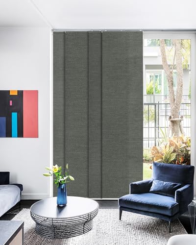 GoDear Design Shimmering Adjustable Sliding Panel Track Blinds, Vertical Window Blinds, Patio Door Blinds, Extendable Track from 45.8\" to 86\" W, Trimmable Panel Curtains Up to 96\", Obsidian