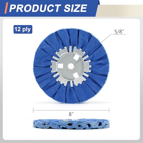 Image of 8 inch Blue Airway Buffing Wheel,5 /8'' Arbor Hole,12 Plys /Coarse Polishing for Angle Grinder,2PCS