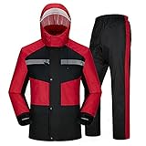 Regenanzug Wasserdichteranzug Motorrad Wasserfeste Jacke Herren Damen Regenjacke Licht Atmungsaktiv Reflektierende Outdoor Fahrrad Arbeitskleidung Mit Doppeltem Wasserdichtem(Size:3X-Large,Color:rot)
