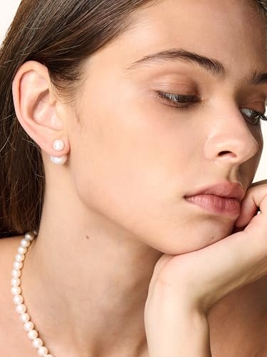 Reversible Charm Pearl Earrings for Women, 18K Gold Plated Stud with AAAAA Freshwater Pearls, Versatile Reversible Design3