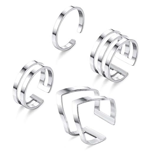 MILACOLATO 4 Piezas de Acero Inoxidable 316L Apilable Nudillos Midi Anillos para Mujer Minimalista Chevron v Anillo Línea de uñas Ajustable Conjunto de Anillo de Pulgar