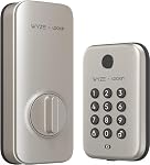 Wyze Auto-Lock Bolt, Déverrouillage d'empreintes digitales avec clavier, porte d'entrée électronique Smart Deadbolt Lock, IPX5 Imperméable, Installation facile, Satin Nicke