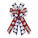 On-Airstore Large Baseball & Softball Burlap Bows - Red, White & Blue Ribbon Bows for Sports Events & Decoration