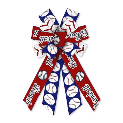 On-Airstore Large Baseball & Softball Burlap Bows - Red, White & Blue Ribbon Bows for Sports Events & Decoration