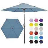 JEAREY 7.5FT Patio Umbrella Market Table Umbrella with 6 Sturdy Ribs, Push Button Tilt/Crank Outdoor Umbrella for Garden, Deck, Backyard, Pool and Beach,Gray Blue
